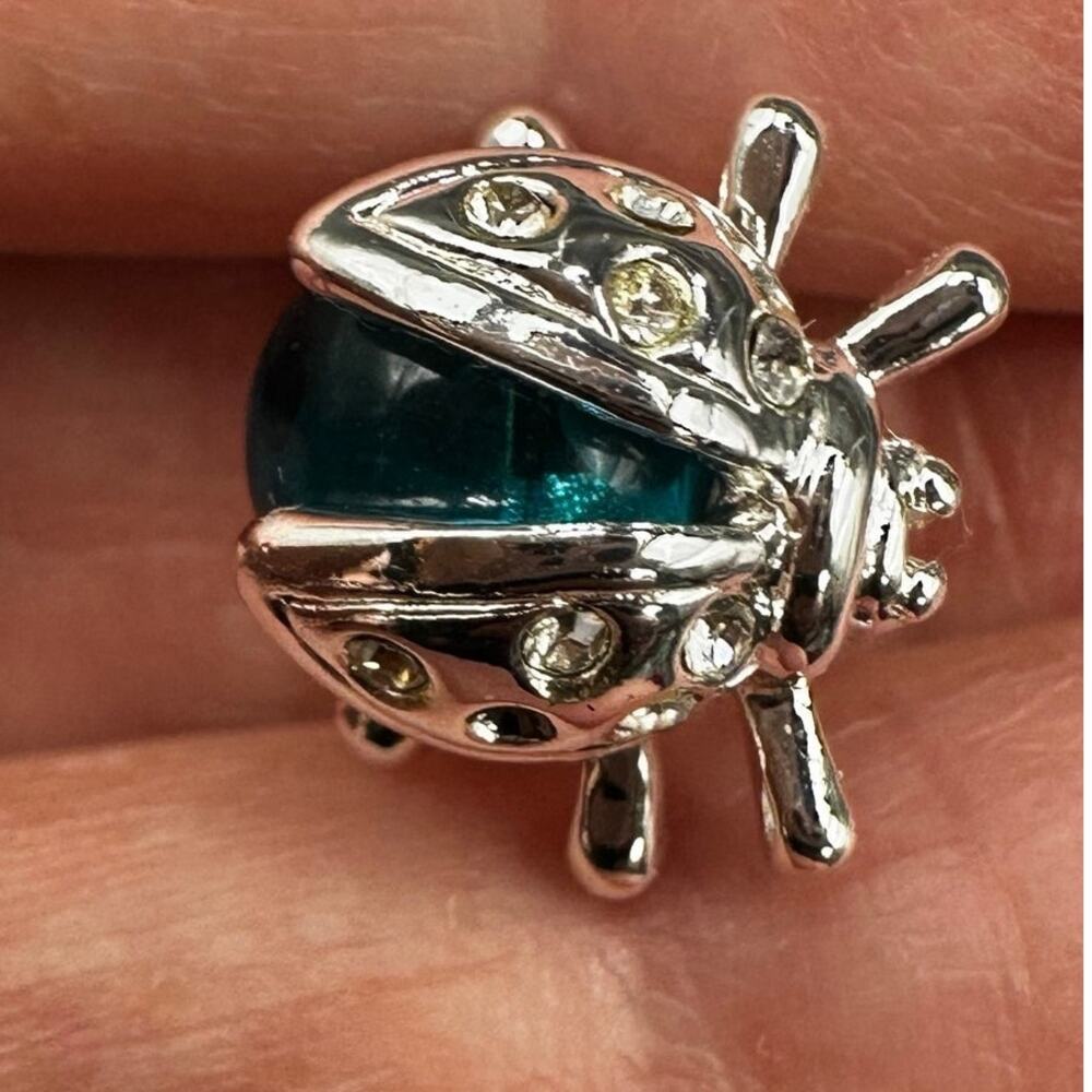 Napier LADYBUG Pin Silver tone Blue Retro Animal Bug Nature